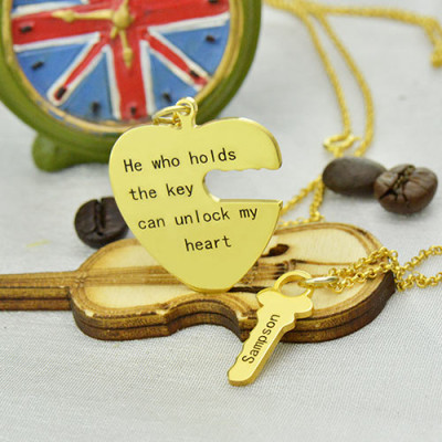 18ct Gold Plated Couple Necklace Set: "He Who Holds the Key