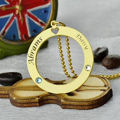 Personalised 18ct Gold Plated Silver Circle of Love Name Necklace with Birthstone