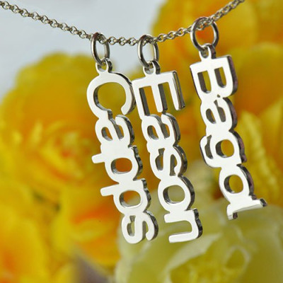 Personalised Engraved Sterling Silver Vertical Multi Names Necklace