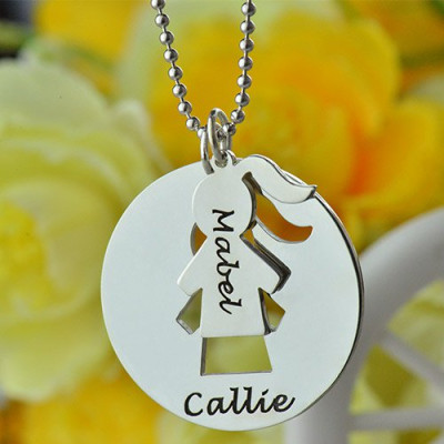 Personalised Mother and Daughter Necklace Set - Engraved Name in Sterling Silver
