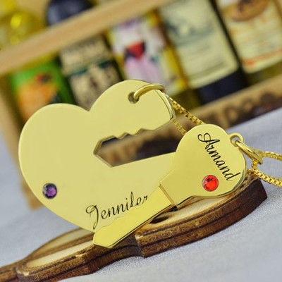 Personalised "Key to My Heart" Gold Couple Name Pendant Necklaces