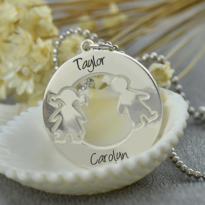 Personalised Engraved Kids Name Circle Necklace in Sterling Silver