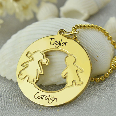 18ct Gold Plated Silver925 Circle Necklace with engraved Children's Name Charms