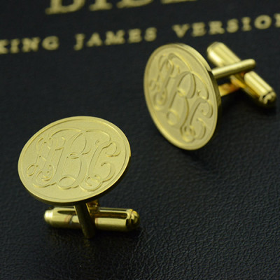 18ct Gold Plated Custom Engraved Cufflinks with Monogram
