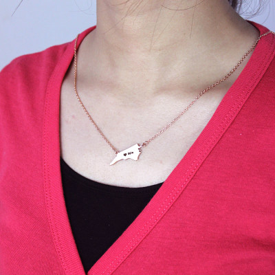 Custom NC State US Map Necklace with Heart Personalised Rose Gold