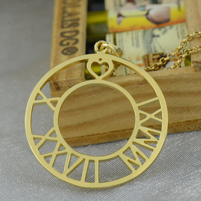 18ct Gold Plated Roman Numeral Pendant Necklace
