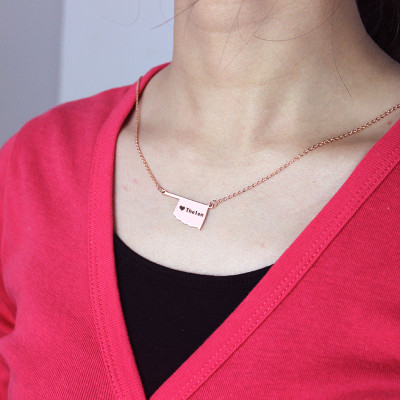 Rose Gold Heart Shaped USA Map Necklace from Oklahoma, USA
