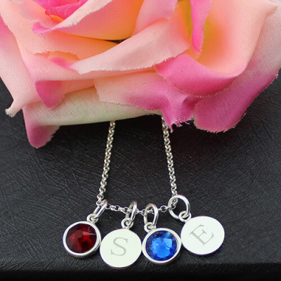 Customised Double Initial Pendant Necklace with Birthstone
