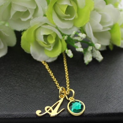 Personalised Initial Necklace with Birthstone in 18ct Gold Plated