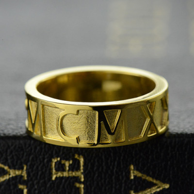 18k Gold Plated Roman Numeral Date Rings, Customisable Jewellery