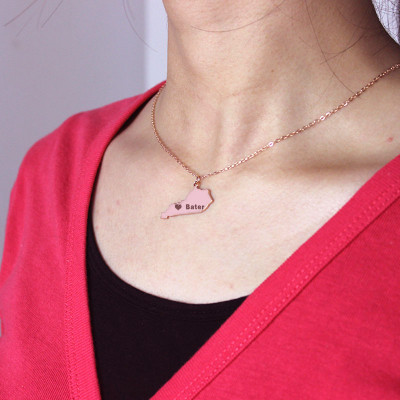 Personalised Kentucky State Map Pendant Necklace with Rose Gold Heart Engraved Names
