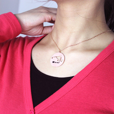 Personalised Maryland Disc State Necklace with Engraved Heart Name Rose Gold Jewellery