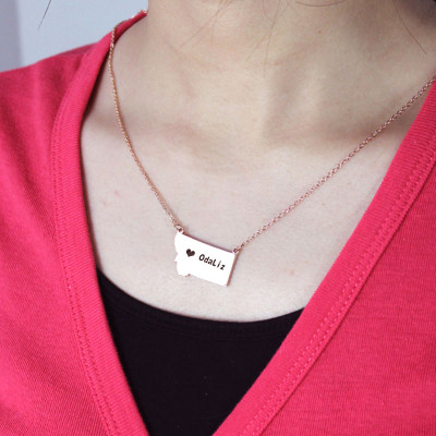 Personalised Montana State Map Pendant Necklace With Heart Charm - Rose Gold