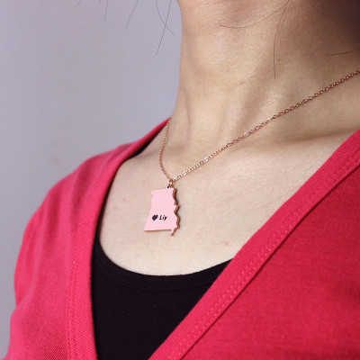Personalised Missouri-Shaped Rose Gold Necklace With Heart Name