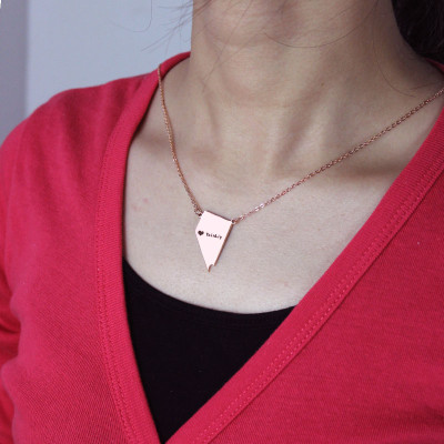Personalised Nevada State Necklace With Heart: Rose Gold