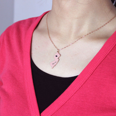 Personalised New Jersey State Outline Necklace With Heart Charm in Rose Gold