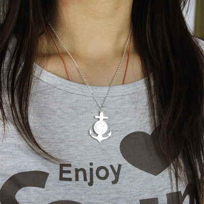 Sterling Silver Anchor Monogram Necklace with Initials