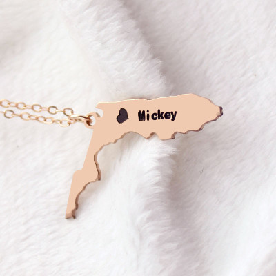 Rose Gold Custom Heart Name Map Necklace - Florida State USA