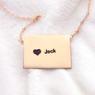 Rose Gold Custom State Necklace with Colorado-Shaped Heart and Name