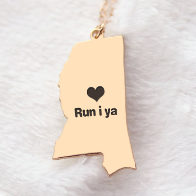 Rose Gold State of Mississippi Necklace with Heart Charm