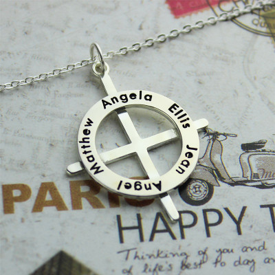 Personalised Silver Latin Circle Cross Necklace - Custom Engraved Names