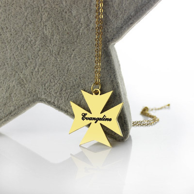 Personalised 925 Silver Gold Plated Maltese Cross Name Pendant Necklace