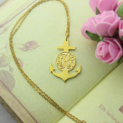 18ct Gold Plated Anchor Monogram Initial Necklace - By The Name Necklace;