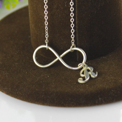 Silver Initial Letter Infinity Necklace Charm Jewellery