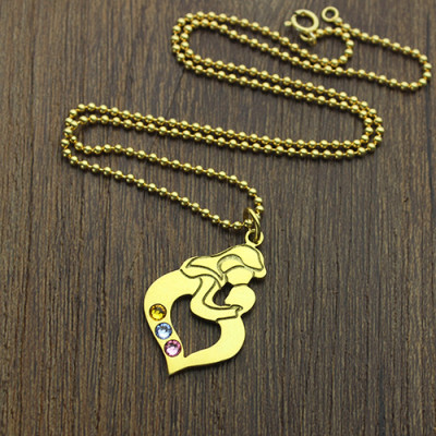 Custom Momma & Me Birthstone Necklace, Gold Plated Silver