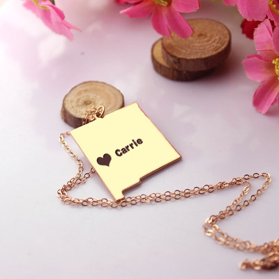 Personalised New Mexico State Necklace with Heart Pendant - Rose Gold