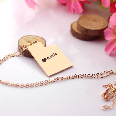personalised Rose Gold Heart Cutout Utah State Pendant Necklace