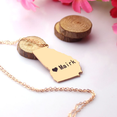 Personalised Georgia State Necklace with Heart and Rose Gold Finish