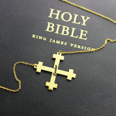 Customised Gold Plated Silver Troubadour Cross Name Necklaces