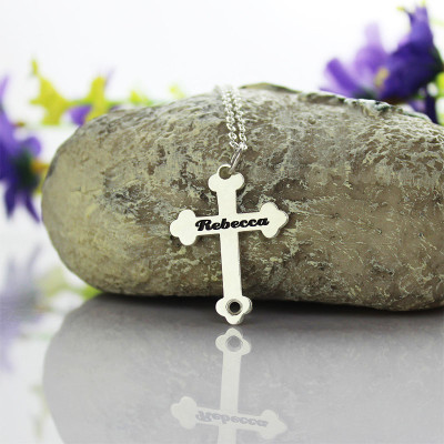 Personalised Silver Cross Name Necklace - Rebecca Script Font