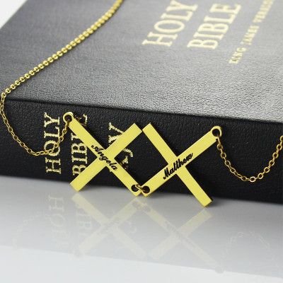 Personalised 925 Silver Classic Greek Style Two Cross Name Necklace, Gold Plated