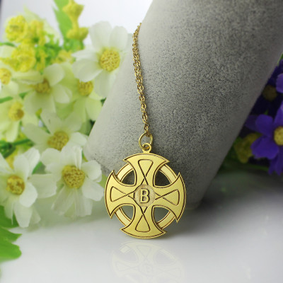 Handcrafted Engraved Celtic Cross Necklace 18ct Gold Plated 925 Silver With Custom Engraving