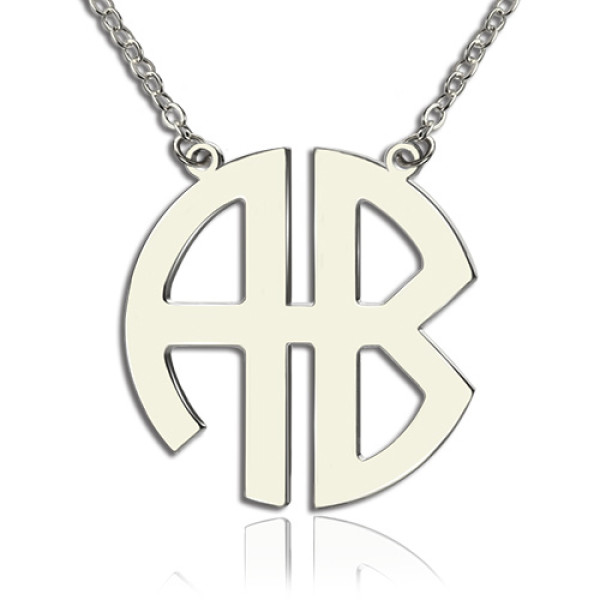 Solid White Gold Monogram Pendant Necklace with 2 Initial Blocks