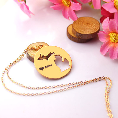 Personalised Disc Michigan State Necklace with Heart - Rose Gold