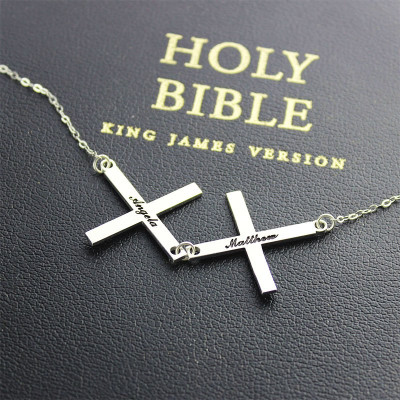 925 Sterling Silver Greek Double Cross Name Pendant Necklace
