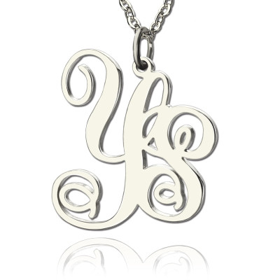 Personalised Solid White Gold Vine Font 2 Initial Monogram Necklace - By The Name Necklace;