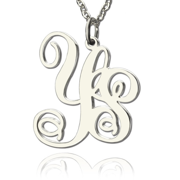 Custom Solid White Gold Vine Letter 2 Initial Monogram Necklace