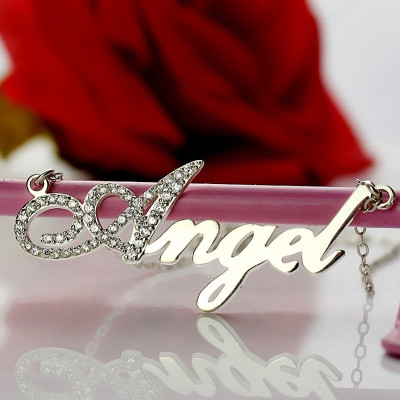Personalised Sterling Silver Name Necklace with Script Font and Birthstone