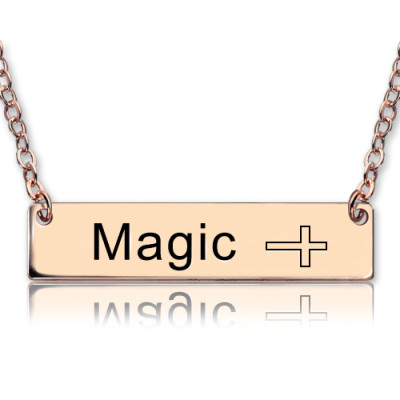 Engraved Name-Bar Necklace with Icons in 18ct Rose Gold Plated, Personalised with Your Name