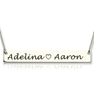 Couple Bar Necklace Engraved Name Sterling Silver With My Engraved