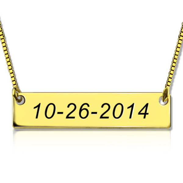 Personalised Engraved Date Bar Necklace 18ct Gold Plated