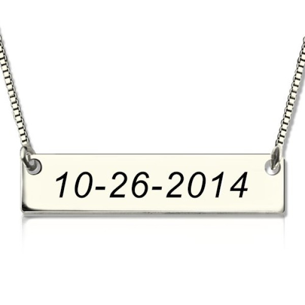 Custom Engraved Sterling Silver Bar Necklace with Date