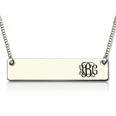 Engraved Monogram Initial Bar Necklace Sterling Silver With My Engraved