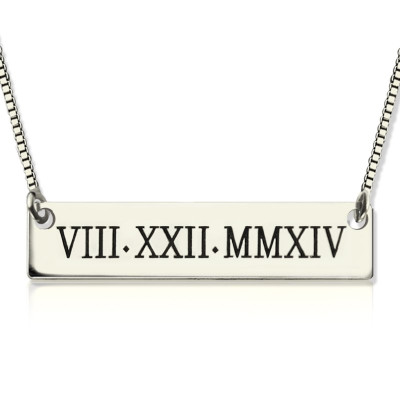 Custom Roman Numeral Bar Necklace Sterling Silver - By The Name Necklace;