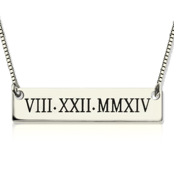 Personalised Roman Numerals Pendant Necklace Sterling Silver