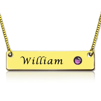 Name Bar Necklace with Birthstone 18ct Gold Plated  - By The Name Necklace;